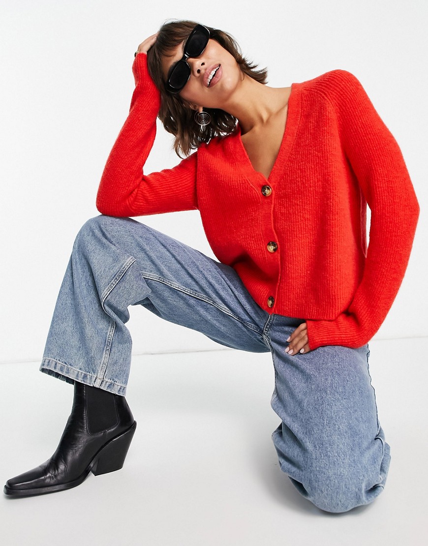 Whistles textured ribbed knit cardigan in red