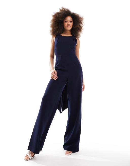 Whistles tie back maxi jumpsuit in navy ASOS