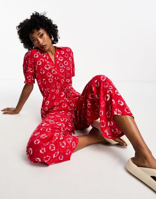 Red store flowery jumpsuit