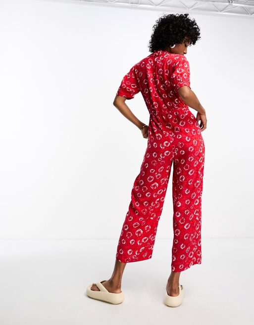 Red flowery hot sale jumpsuit