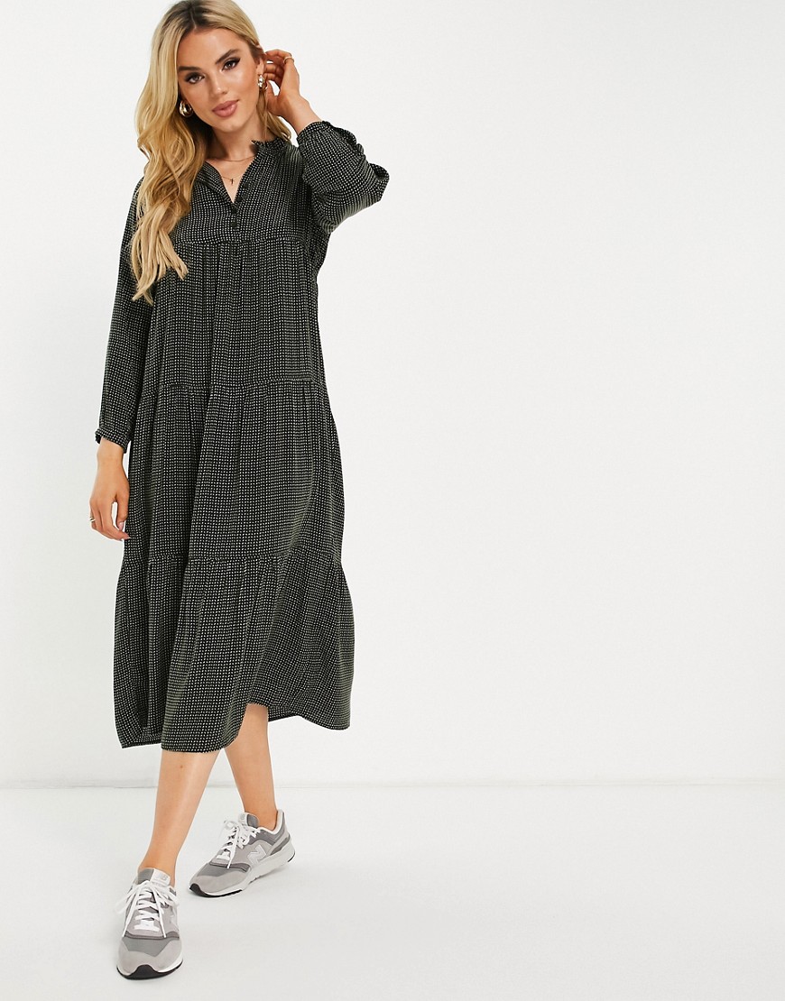Whistles tiered gingham midi dress in green-Multi