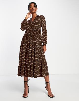 Whistles Tiered Maxi Shirt Dress In Black And Red Spot Print