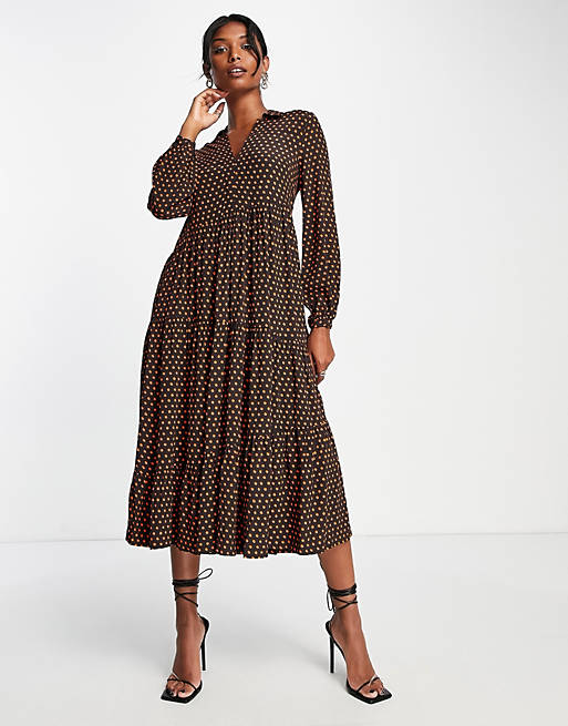 Whistles tiered maxi shirt dress in black and red spot print
