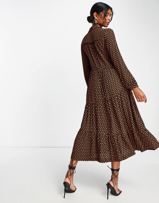 Whistles tiered maxi shirt dress in black and red spot print ASOS