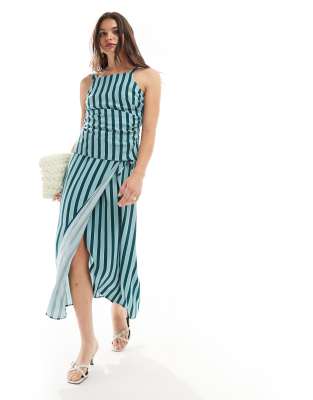 Whistles tonal stripe midi skirt in green co-ord-Multi