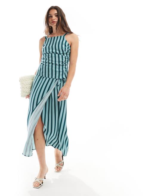 Whistles tonal stripe midi skirt in green (part of a set)