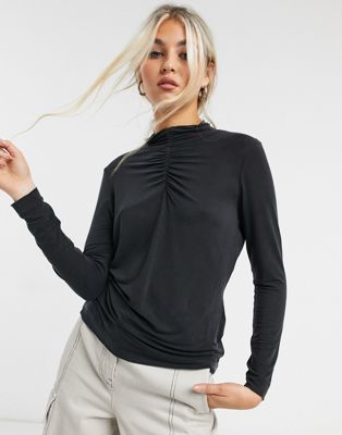 Whistles high neck gathered front top in black - ASOS Price Checker