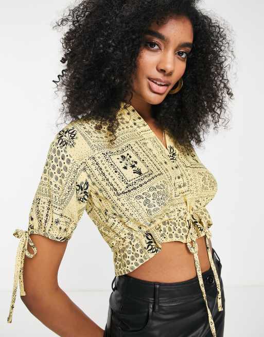 Whistles - Top met gestrikte taille en bandanaprint in geel