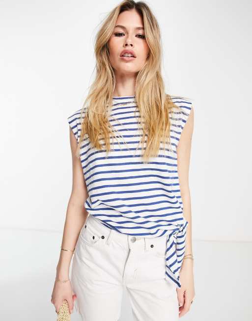 Whistles - Top multicolore a righe senza maniche con nodo laterale