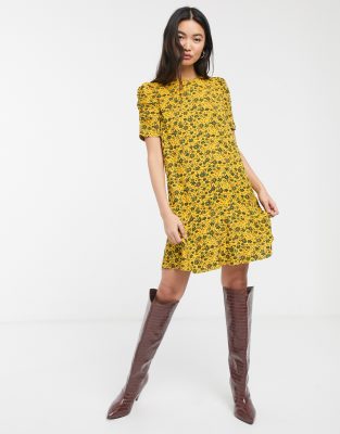 Whistles trailing daisy floral print mini dress in yellow