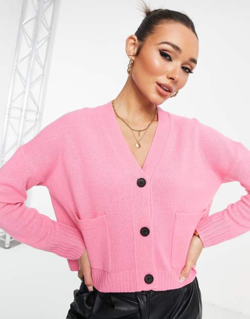 Luxury Handknit Cotton Women's Crop Cardigan in Rose Pink