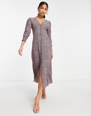 Whistles v-neck midi dress in pink daisy chain print