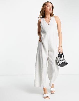 Whistles  v neck sleeveless linen jumpsuit in stone