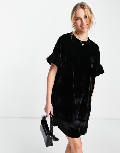 Whistles velvet frill sleeve mini dress in black, 2 of 4