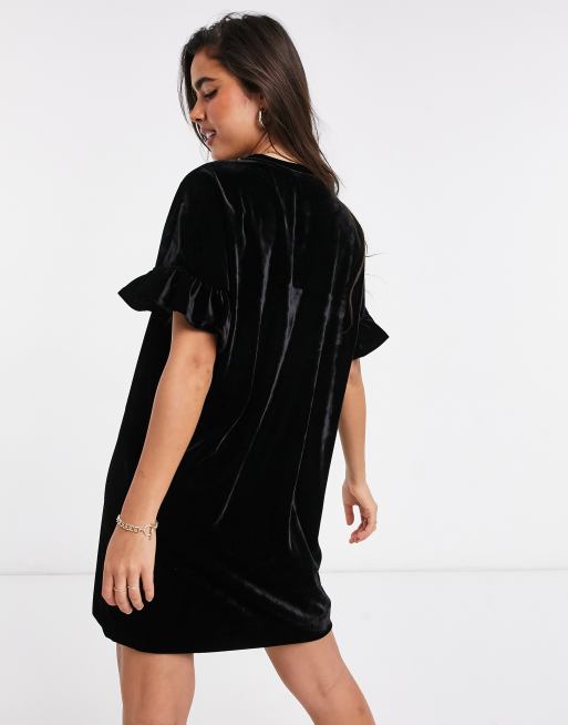 Whistles velvet frill sleeve mini dress in black, 2 of 4