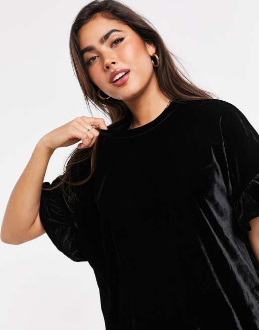 princess polly baby blue dress Whistles velvet frill sleeve mini dress in black