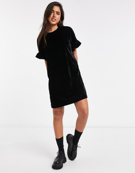 Whistles velvet frill sleeve mini dress in black, 4 of 4