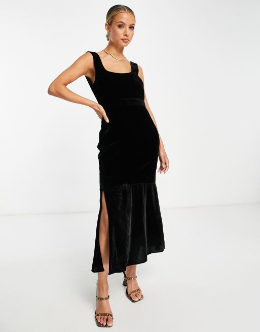 Whistles velvet Mila midi dress in black | ASOS