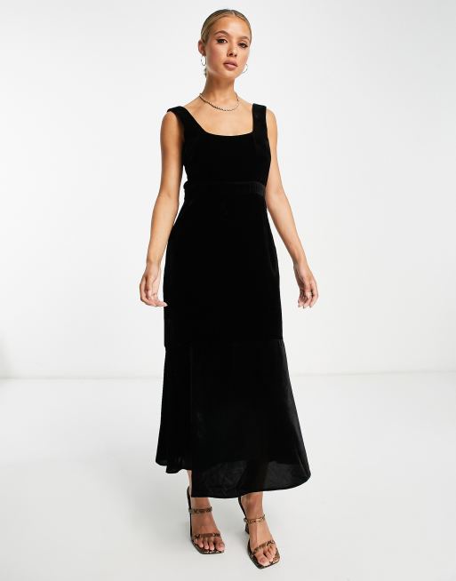 Whistles velvet Mila midi dress in black, 4 of 4
