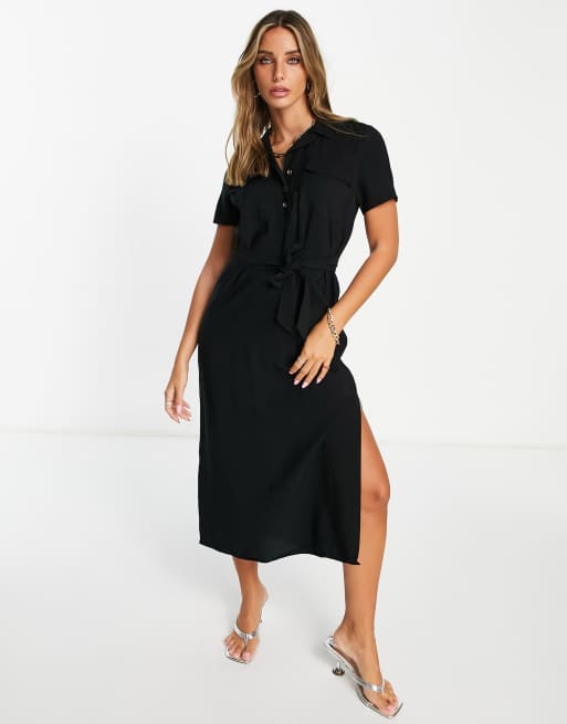 Whistles - Vestito camicia midi casual nero con spalline sottili