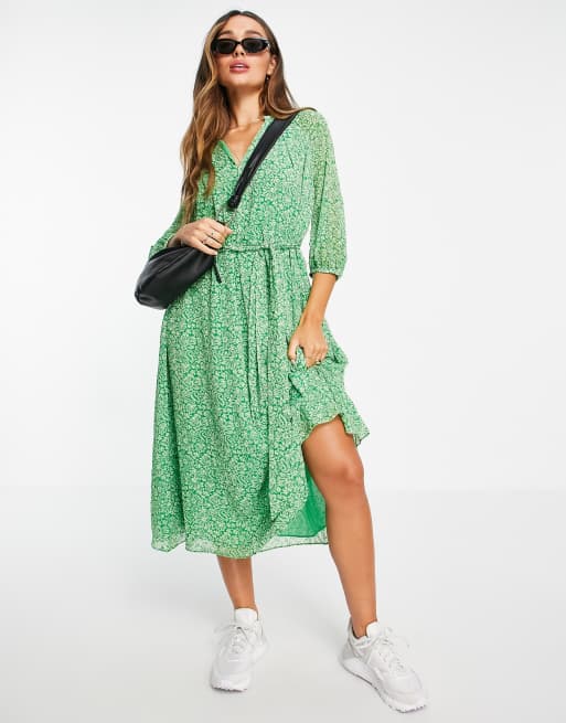 Whistles - Vestito grembiule con gonna al polpaccio a fiorellini, colore verde