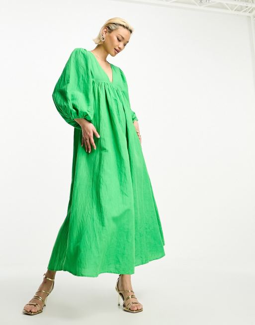 Whistles - Vestito lungo a trapezio verde acceso in misto lino