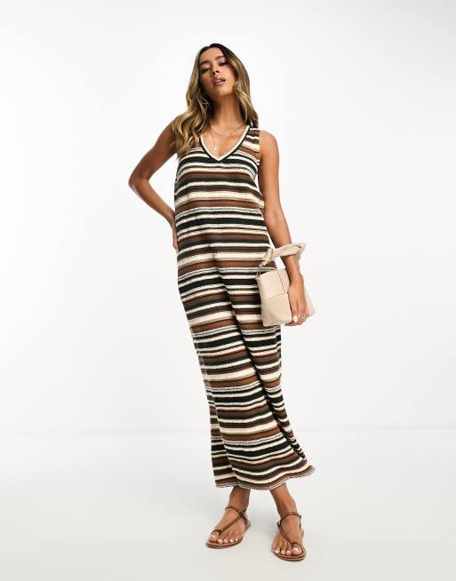 Whistles - Vestito midi in maglia marrone a righe rétro