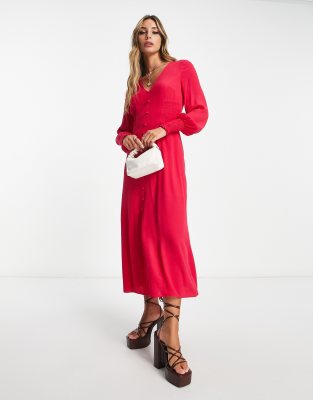 Whistles - Vestito midi rosa acceso con bottoni sul davanti