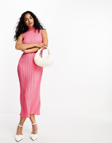 Whistles - Vestito midi rosa plissé a quadri senza maniche - view 1