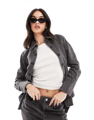 Whistles washed stripe denim shirt in black (part of a set)
