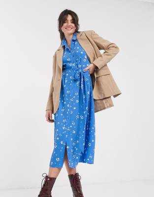 blue midi shirt dress