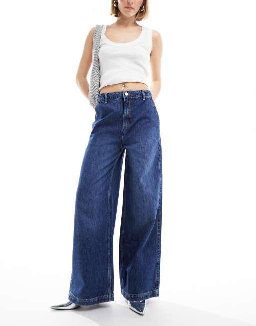 Whistles wide leg boyfriend jeans in dark wash denim