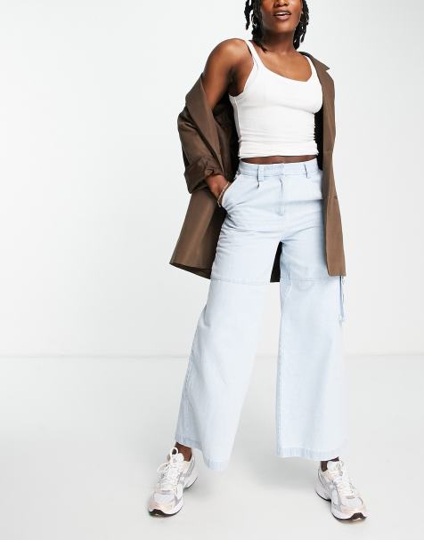 Whistles wide leg cargo trousers in washed denim