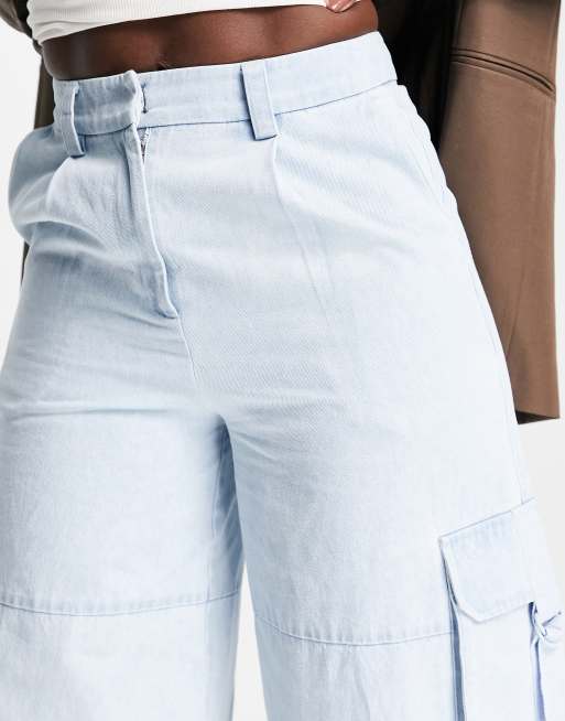 Whistles wide leg cargo trousers in washed denim, 3 of 4