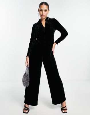 Whistles wide leg jumpsuit in black velvet