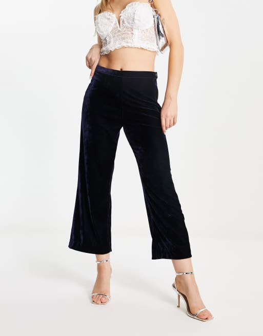 Navy velvet best sale wide leg trousers