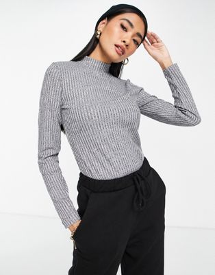 Whistles wide rib marl jersey top in grey