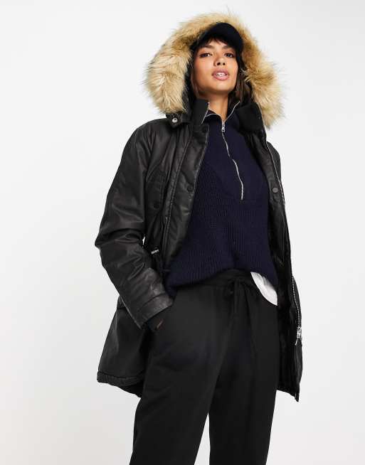 Whistles - Willmer - Parka met gewaxte coating en capuchon in zwart