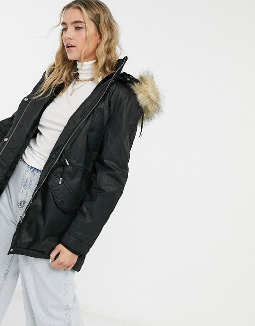 Whistles Willmer wax parka coat in black