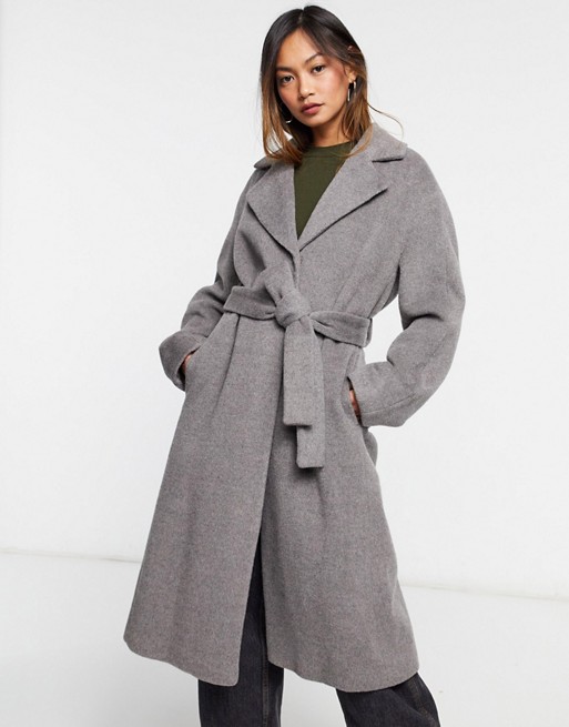 Whistles Wool Blend Darcey Drawn Belted Wrap Coat in Grey