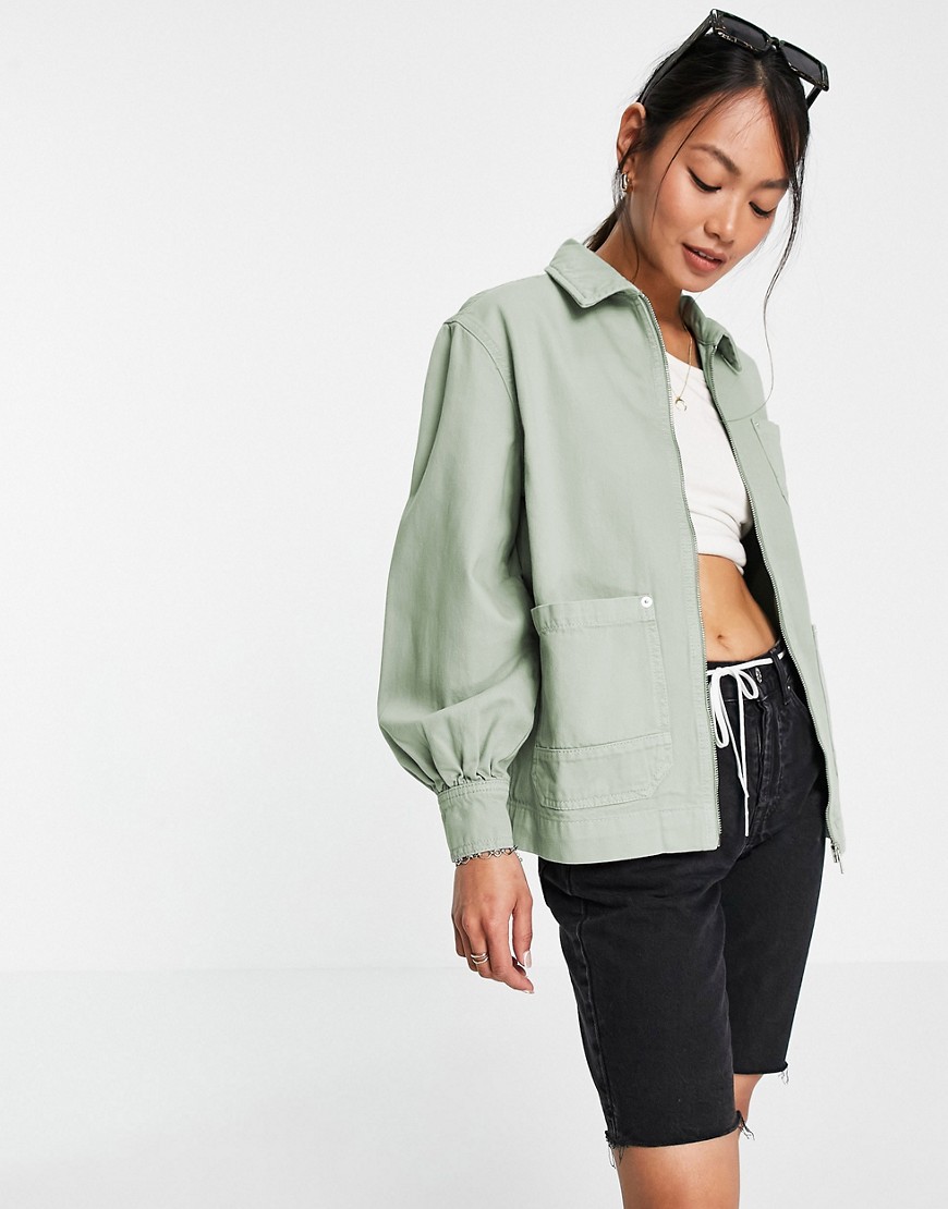 Whistles zip front cargo shacket in pale green