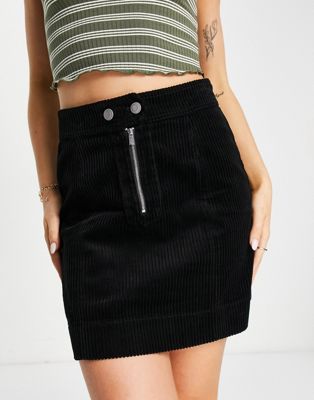 Whistles zip front cord mini skirt in black