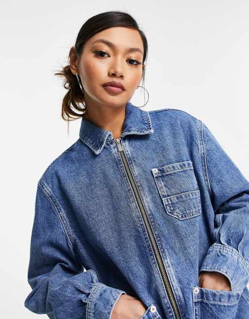 Denim jacket zipper front sale