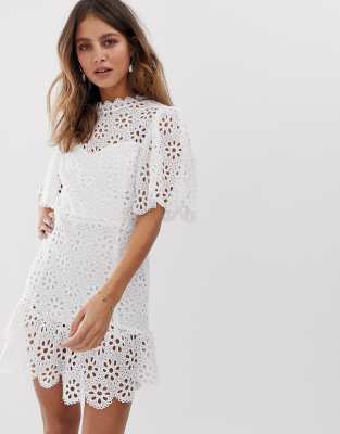 white cutwork dress