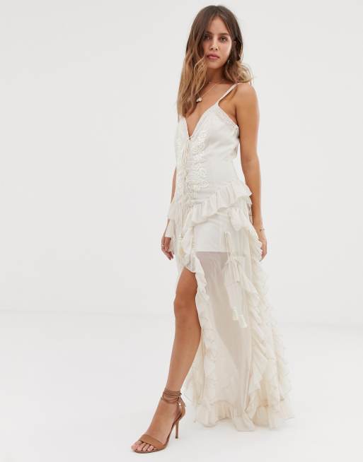 Lace ruffle outlet maxi dress