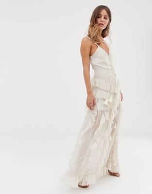 white maxi ruffle dress