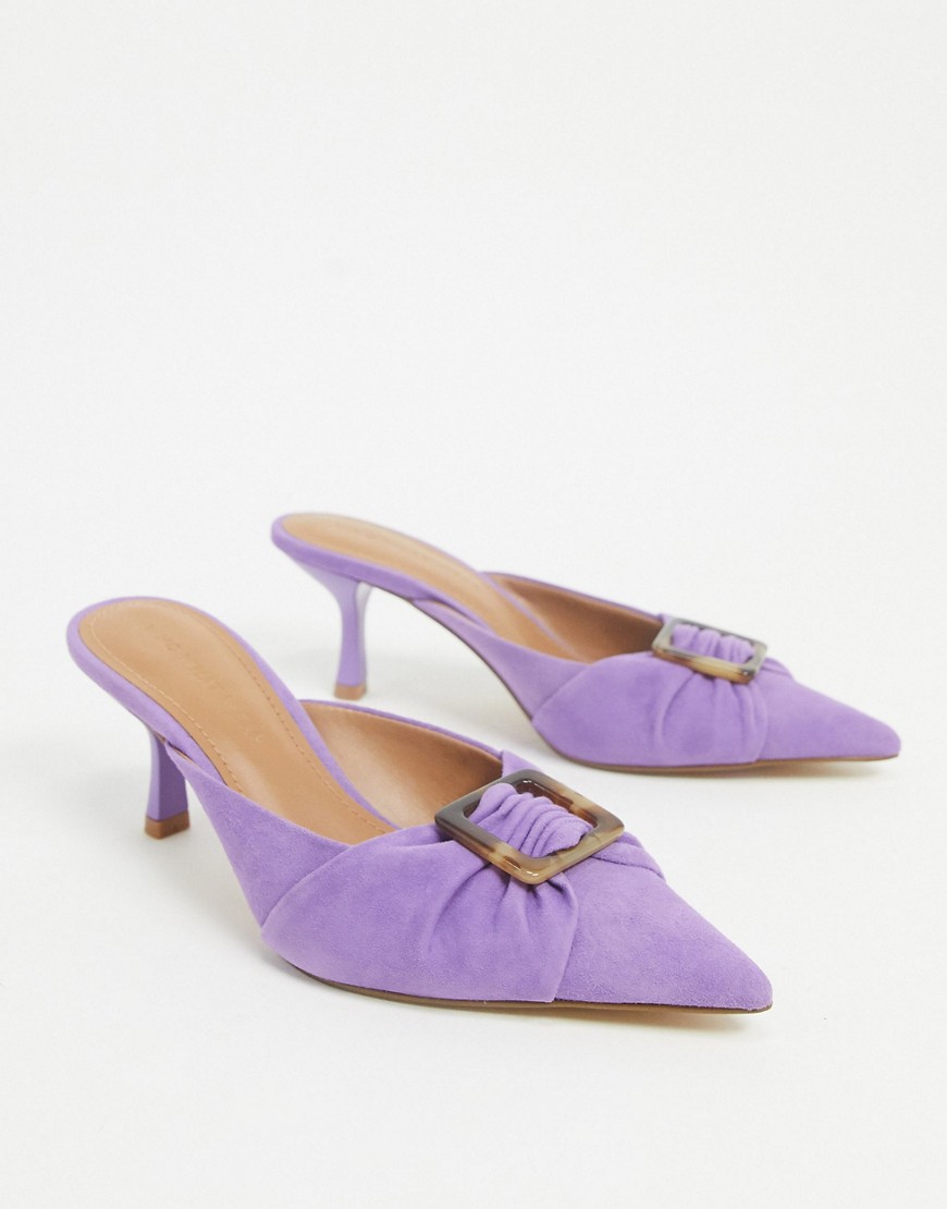 WHO WHAT WEAR ANALISE BUCKLE HEELED MULES IN PURPLE LEATHER,ANALISE