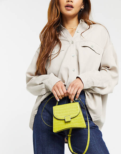 Who What Wear Bernnan mini bag with cross body strap in lime croc | ASOS