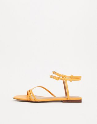 Who What Wear Ivy spaghetti strap flat sandals in yellow leather-Orange