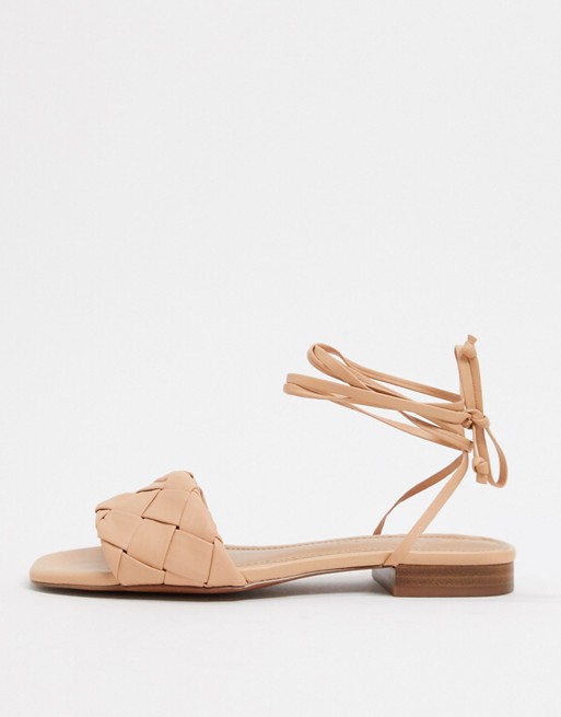 Who What Wear Marlena woven tie up flat sandals in blush leather
